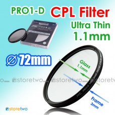 72mm Ultra Thin Pro1-D CPL Circular Polarizer Filter Lens 1.1mm Glass